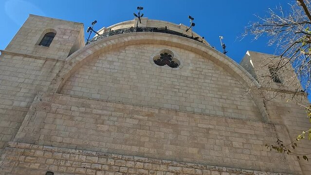 The ancient and restored synagogue in the Jewish quarter in Jerusalem - called the ruin of Rabbi Yehuda Hasid