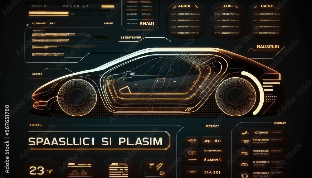 Poster Diagnostic Auto in HUD style. Car service in the style of HUD, Cars infographic ui, analysis and diagnostics. Generative AI
