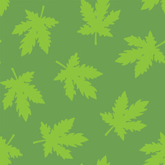 Maple leaves green seamless pattern. Decorative background for wrapping paper, wallpaper, textile, greeting cards and invitations.