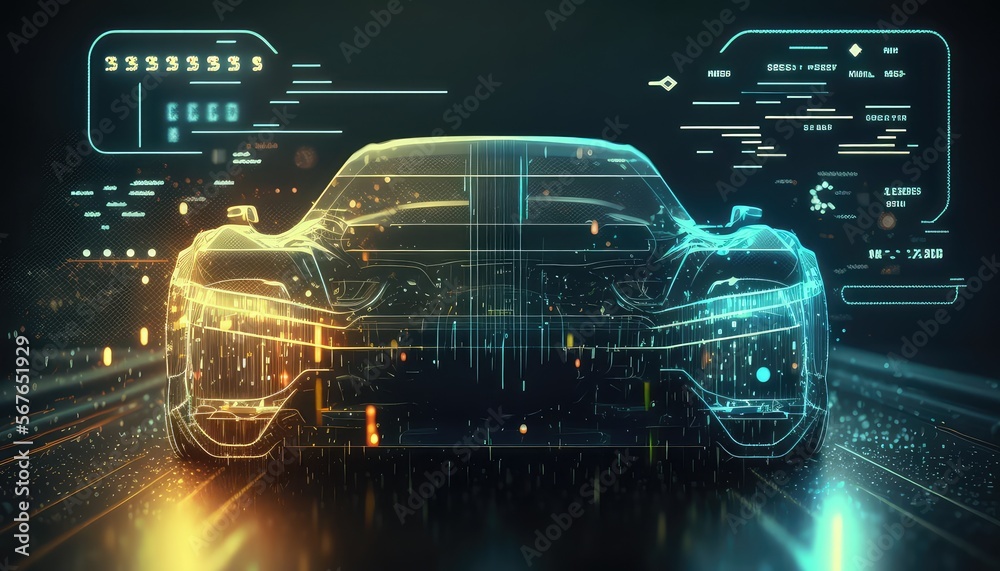 Poster hologram auto in hud ui style. futuristic car service. ai