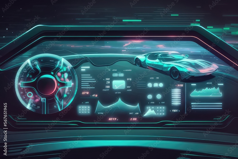 Poster Hologram Auto in HUD UI style. Futuristic car service. AI