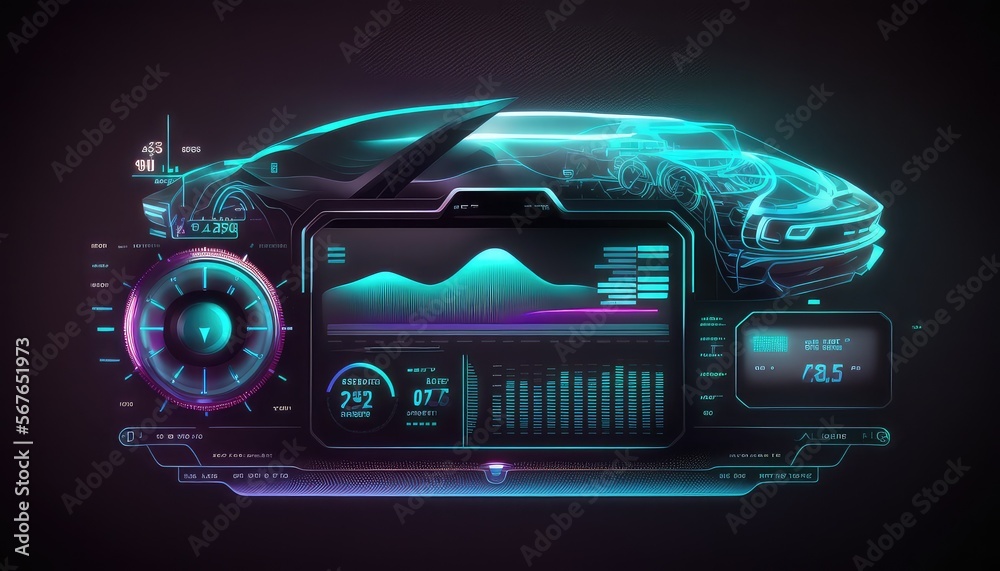 Poster Diagnostic Auto in HUD style. Car service in the style of HUD, Cars infographic ui, analysis and diagnostics. Generative AI