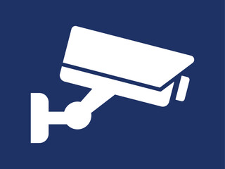 Security camera icon on blue, video surveillance, cctv sign. Surveillance camera,monitoring, safety home protection system. Fixed CCTV, Security Camera Icon Vector Template Illustration Design. 