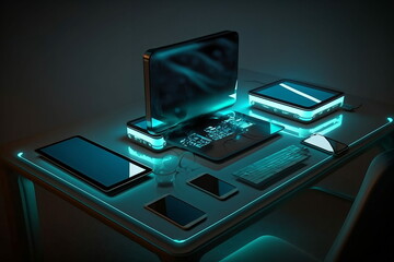 Fototapeta premium The Bright Future of Connected Devices: Table of Technology gadgets 2 - Generative AI