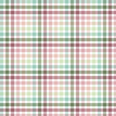 Seamless blue, green and pink checkered plaid fabric pattern texture. Stripes crossed horizontal and vertical lines.Seamless pastel picnic checkered pattern