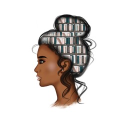 African American Girl Reading Is My Therapy Drawn Illustration	