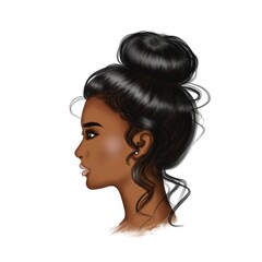 Fashion African American Girl Isolated On A White Background Dark Skin Toned Hand Drawn Illustration	