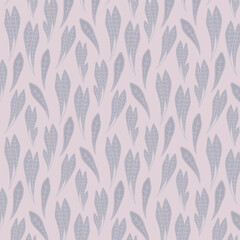 Pink grey delicate background with leaves, seamless pattern. Decorative background for wrapping paper, wallpaper, textile, greeting cards and invitations.
