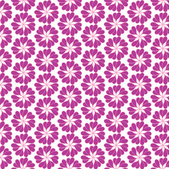White background with pink geometric flowers. Decorative seamless pattern for wrapping paper, wallpaper, textile, greeting cards and invitations.