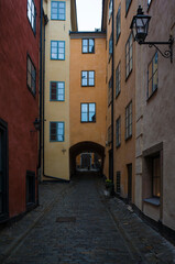 Fototapeta na wymiar Narrow street in Stockholm old town Gamla Stan, Sweden