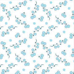 White background with blue cotton and leaves. Decorative seamless pattern for wrapping paper, wallpaper, textile, greeting cards and invitations.