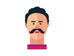 Profile Icon Male Head. Face Flat Design Vector Illustration. Perfect for coloring book, textiles, icon, web, painting, books, t-shirt print.