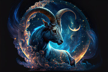 Capricorn Zodiac Sign, Horoscope Symbol, Magic Astrology Goat, Generative AI Illustration