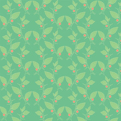 Sea green background with subtle leaves and berries, seamless pattern. Decorative background for wrapping paper, wallpaper, textile, greeting cards and invitations.