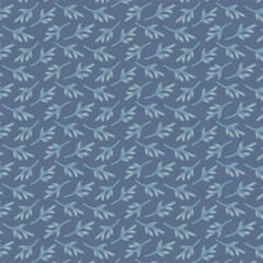 Deep blue background with blue leaves. Decorative seamless pattern for wrapping paper, wallpaper, textile, greeting cards and invitations.