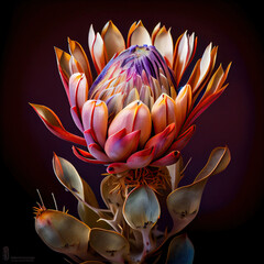 Protea Flower, African Protea, Abstract Generative AI Illustration