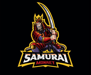 Monkey Samurai Mascot Logo Design