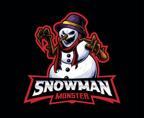 Frightening Snowman Monster Mascot Logo