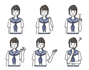 セーラー服を着た女子中学生・女子高校生の色々なジェスチャー