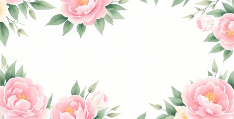 Watercolor floral frame border, pink flowers, wedding invitation card, romantic events, floral wallpaper, made with generative ai