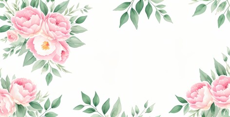Watercolor floral frame border, pink flower design, wedding invitations, invitaiton card, floral wallpaper, made with generative ai