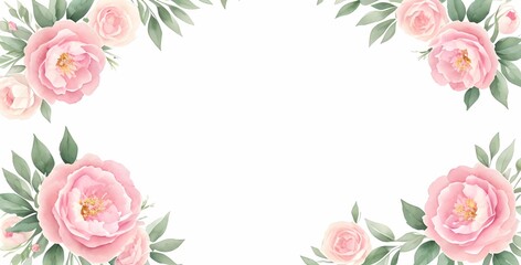 Fototapeta na wymiar watercolor pink floral design with space for design, pink floral border, wedding invitaiton, elegant postcard, wallpaper, made with generative ai