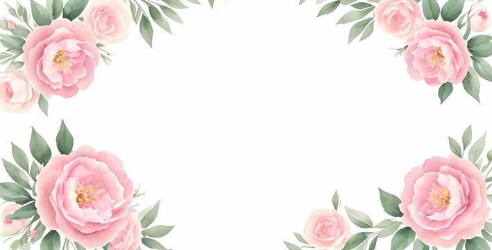 watercolor pink floral design with space for design, pink floral border, wedding invitaiton, elegant postcard, wallpaper, made with generative ai