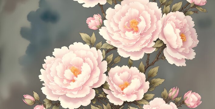 Pink Flowers and Leaves Border, Wedding Invitation, Floral Frame, wide and elegant wallpaper design, made with generative ai