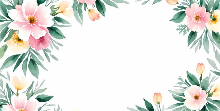 Watercolor flowar wedding invitation card, romantic event, elegant fashion and wide wallpaper design, made with generative ai