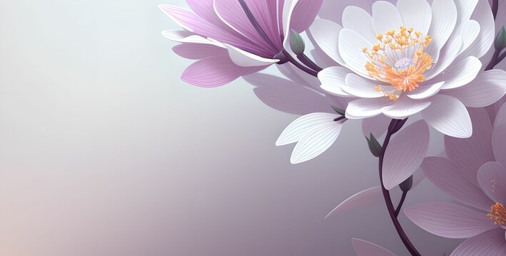 Pink and purple flower design for a postcard or party invitation, beautiful wide wallpaper, smooth gradient background, made with generative ai