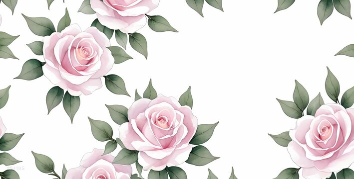 Pink watercolor floral pattern of roses, wedding invite postcard, wide floral elegant wallpaper design, made with generative ai