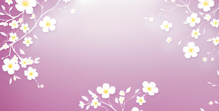 A pink background with white flowers and leaves on it, postcard, wide wallpaper design, made with generative ai
