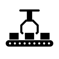 Obraz premium Manufacturing work automation silhouette icon. Industrial machinery. Robot arm. Vector.