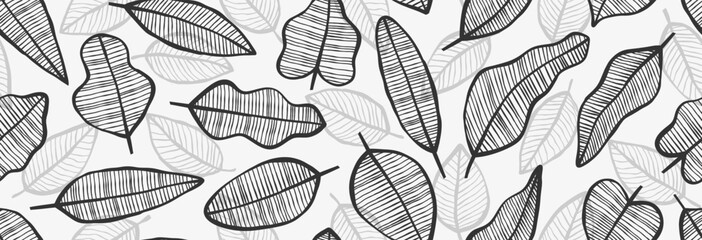  Hand drawn leaves seamless pattern, 