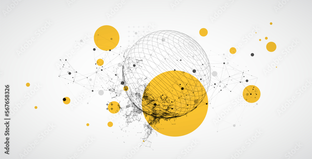 Aufkleber Sphere  theme with connected lines in technology style background.  Abstract 3d grid design.