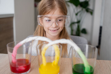 Experiment at home with food color for kids.  Early development. Chemical and scientific...