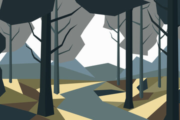 Foggy forest background. Vector illustration. Cubism.