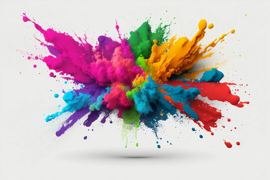 Happy Holi, AI generated Image. Splash of colors on white background