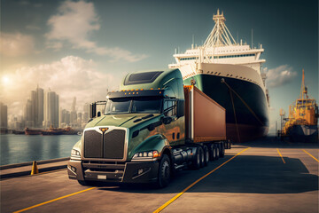 Global business of  container Cargo freight truck for Business logistics concept,lori cargo trucking,  maritime shipping, Online goods orders worldwide