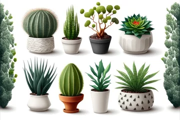 Selbstklebende Fototapete Kaktus im Topf Various types of house plants clay pots on white background. Generative AI