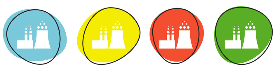 Banner mit 4 bunten Buttons: Atomkraftwerk, Fabrik oder Industrie
