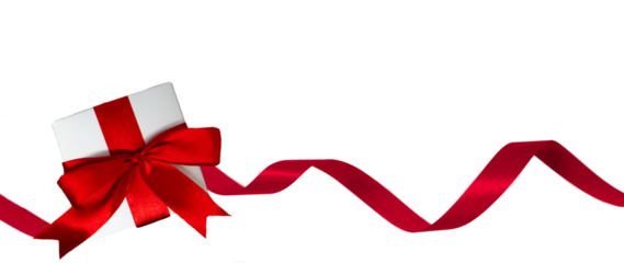 red color ribbon and gift box on transparent background, PNG ribbon elements