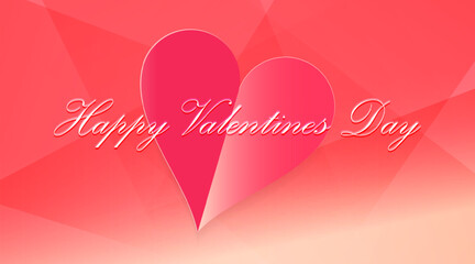 Red-pink paper heart shape and Valentine's day text paper heart vector background illustration