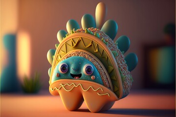 Cute tacos cartoon character - Cartoon food character - Generative ai