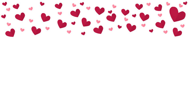 red and pink paper hearts on transparent background, flat lay. PNG image. Valentine's day