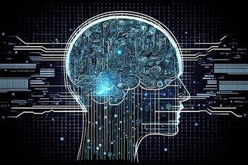 Fototapeta premium Artificial intelligence and data concept. Thinking man brain illustration.