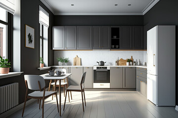 minimalist White and grey kitchen room Design. Generative Ai