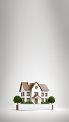House on the Floor. Real Estate Banner Concept. Front View with White Background. Generative AI.	