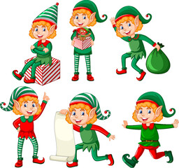 Cute kid wearing elf costume cartoon set