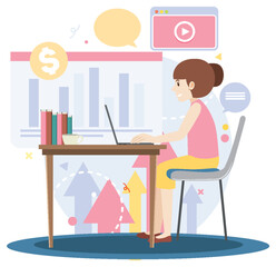 Working characters flat design for web banner